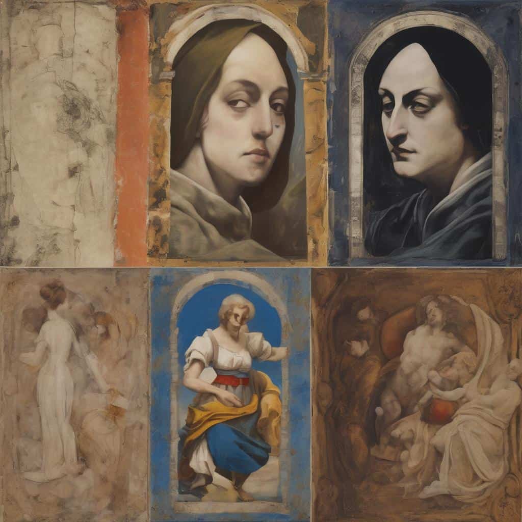 Ανθρώπινες μορφές σύγχρονης τέχνης και καινοτόμες προσεγγίσεις σε ζωγραφικά έργα.