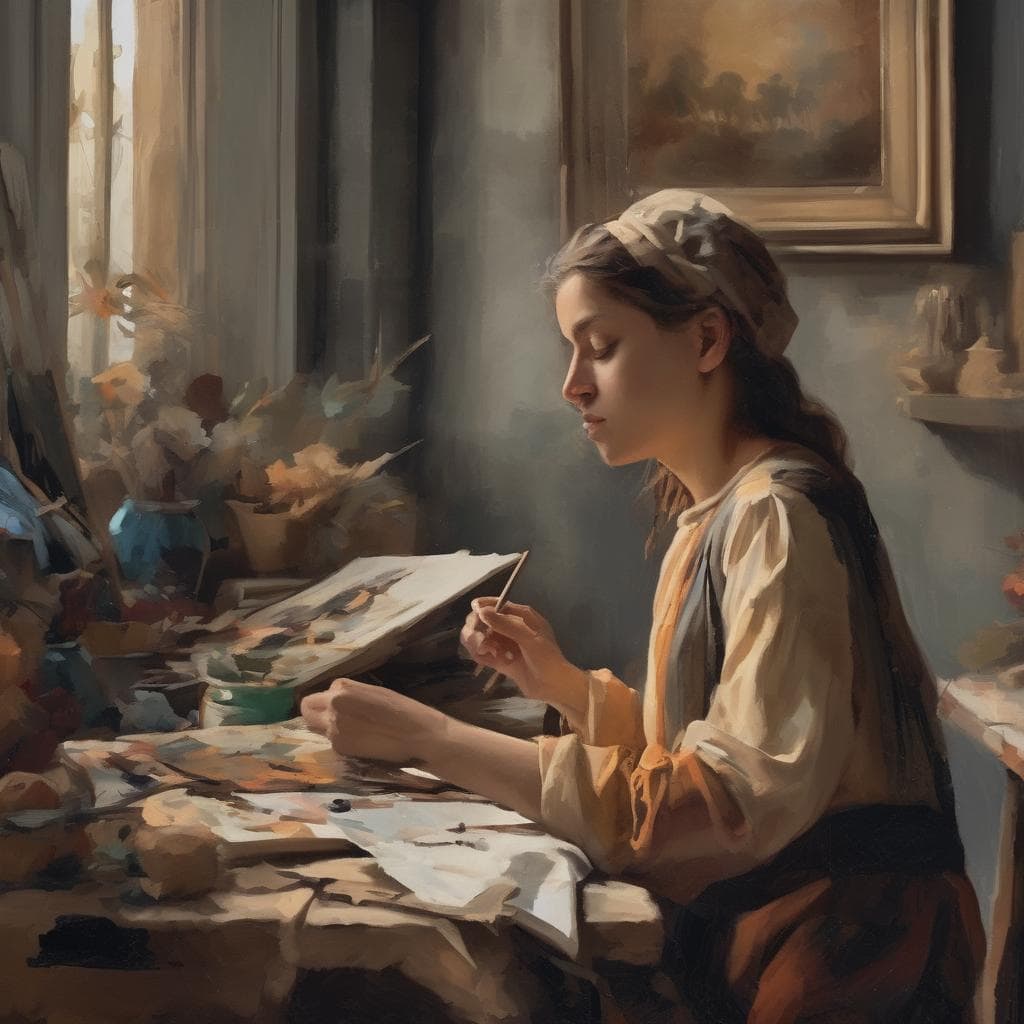 Ζωγράφος σε καμβά κατά τη δημιουργία σύγχρονης τέχνης με καινοτόμες προσεγγίσεις.